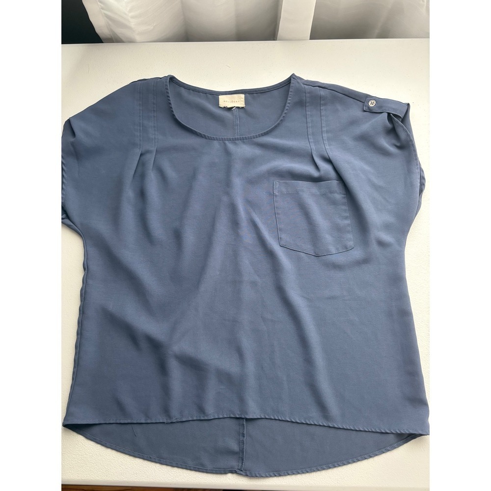 Melloday Blouse Top Pocket Button Detail Short Sleeve Blue Size S‎